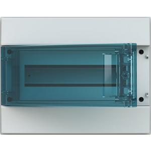 Aufputzverteiler 1-reihig 12 PLE transp. Tür (180° R/L) Petrol-Blau
