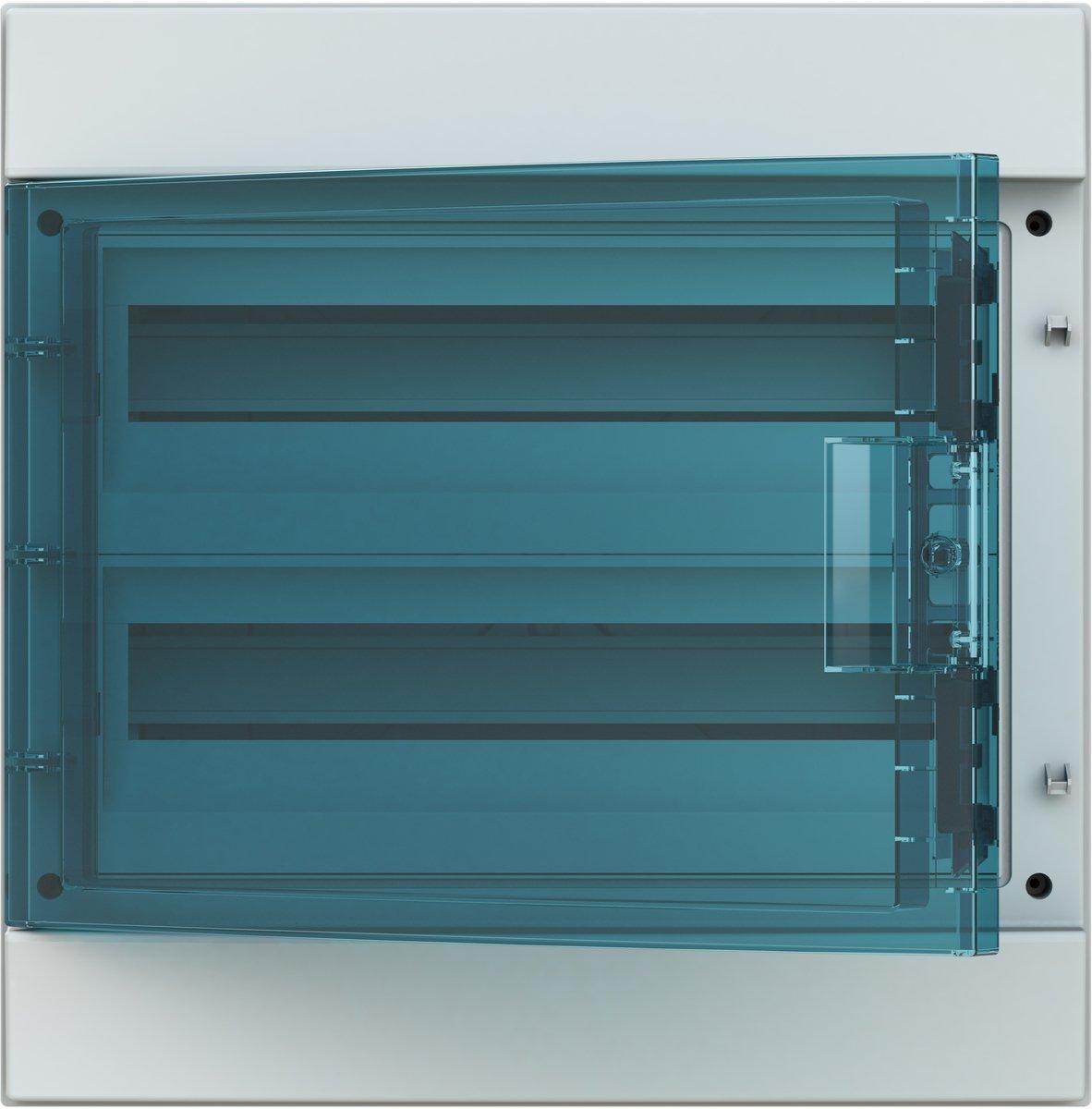 Aufputzverteiler 2-reihig 36 PLE transp. Tür (180° R/L) Petrol-Blau