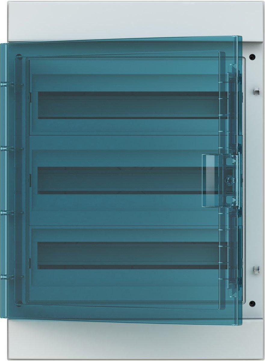 Aufputzverteiler 3-reihig 54 PLE transp. Tür (180° R/L) Petrol-Blau