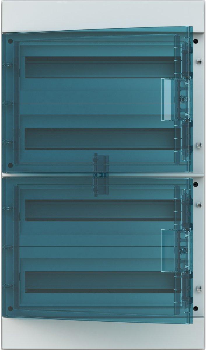 Aufputzverteiler 4-reihig 72 PLE transp. Tür (180° R/L) Petrol-Blau