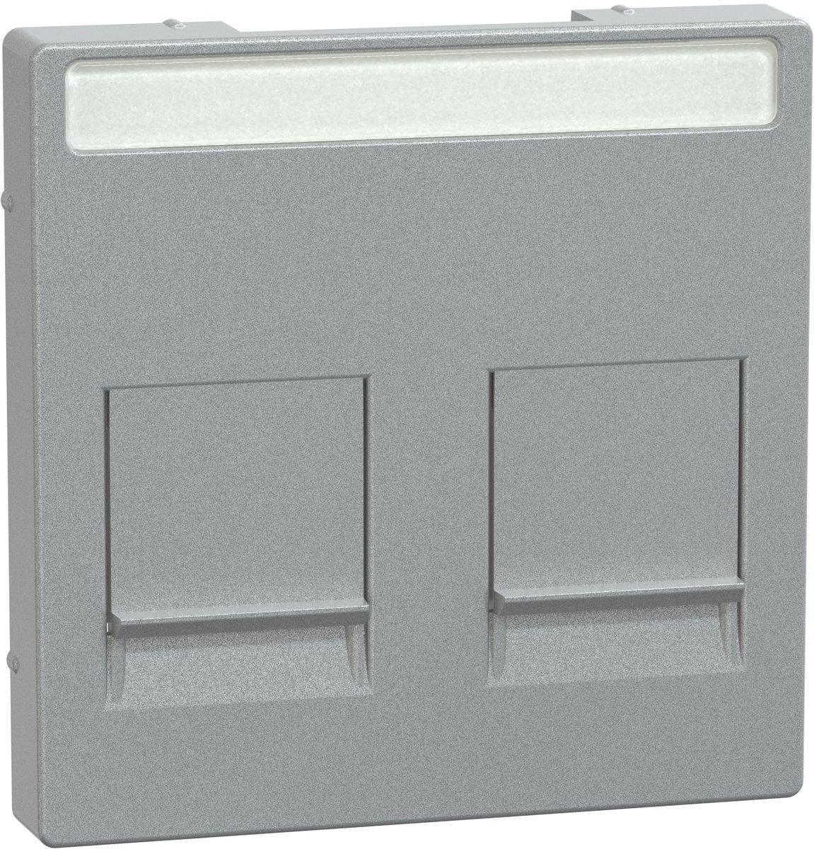 Zentralplatte f. Modular Jack 2-fach Schriftfeld Staubschutzsch. Alu Sys. Fläche