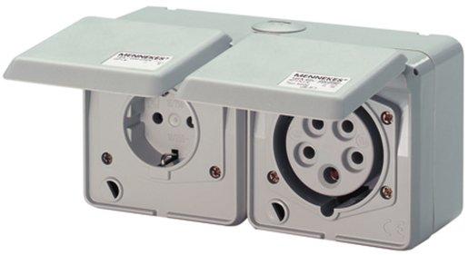 AP Doppelsteckdose Cepex 1xSSTD, 1x16A 5P 400V 6h IP44 lichtgrau