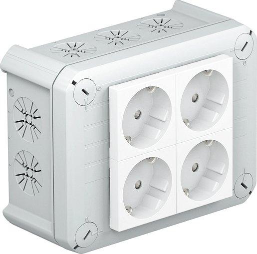 Kabelabzweigkasten 4 Schuko Steckdosen 33°,151x117x67,PP,ligr.RAL7035