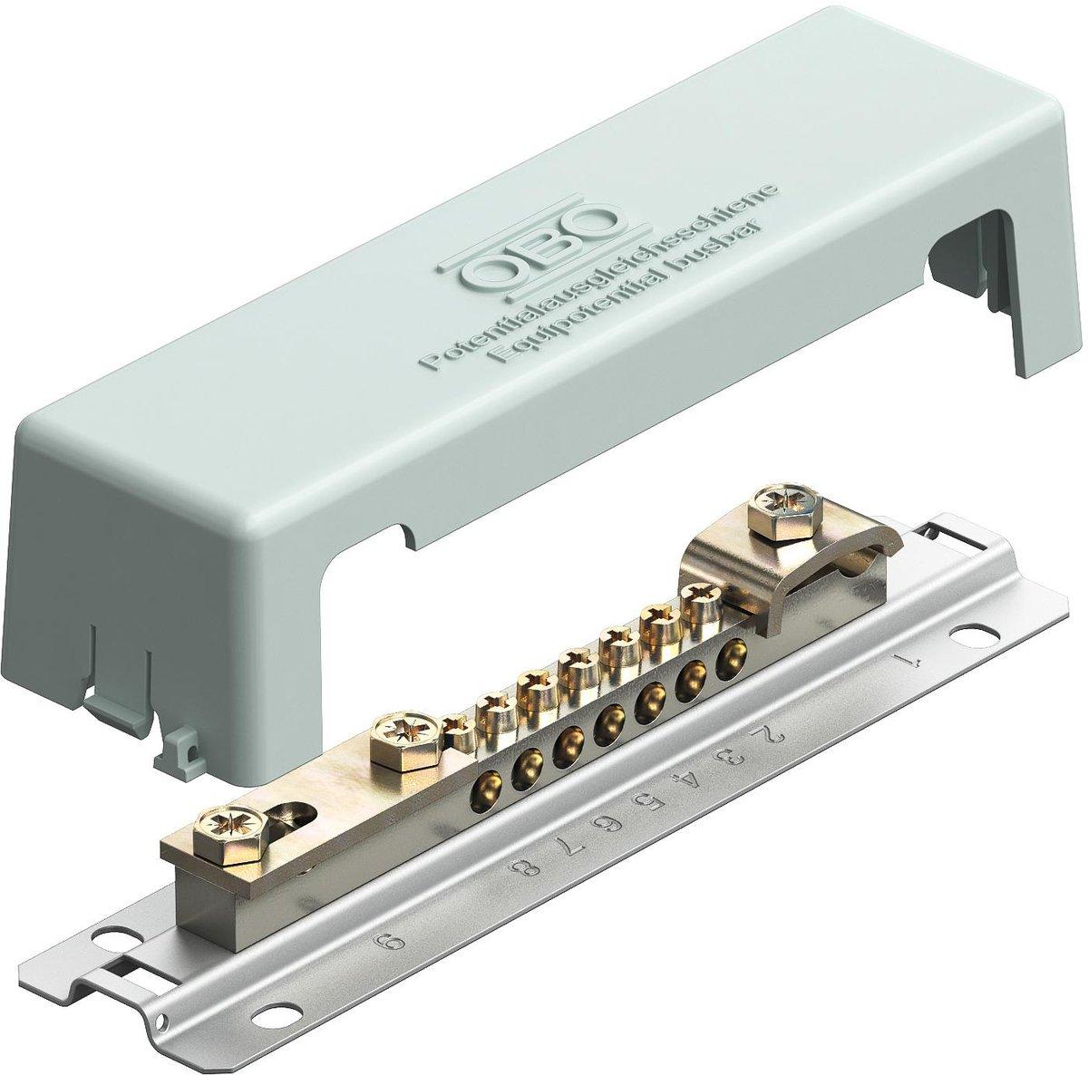 Potentialausgleichsschiene mit Metallfuss 188mm CuZn grau