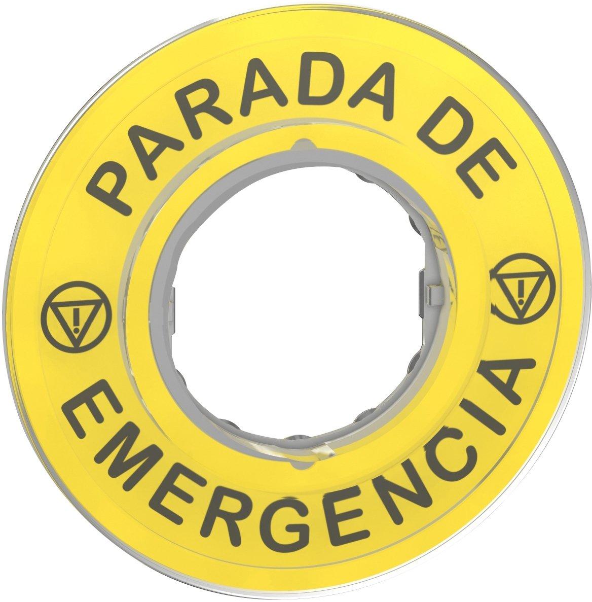 Schild Ø 60mm für Not-Halt-Taster PARADA DE EMERGENCIA ISO13850
