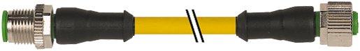 Steckverbinder 3-polig mit Stecker 0° M12 - Buchse 0° M12 Länge 1,5 m gelb