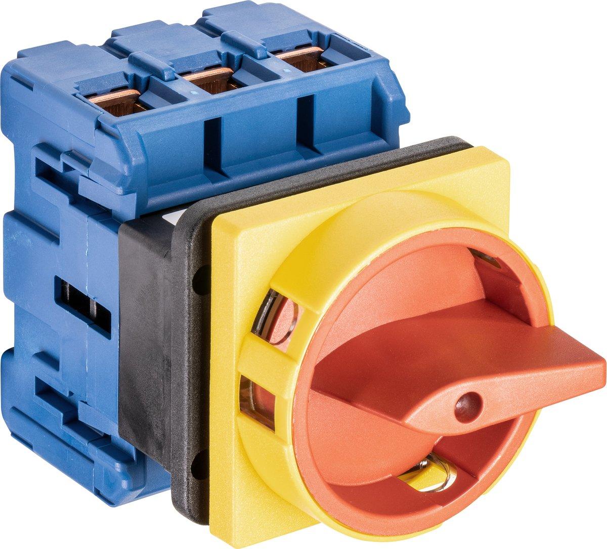 Hauptschalter 3polig 4-Loch-Befestigung Sperrvorrichtung rot-gelb