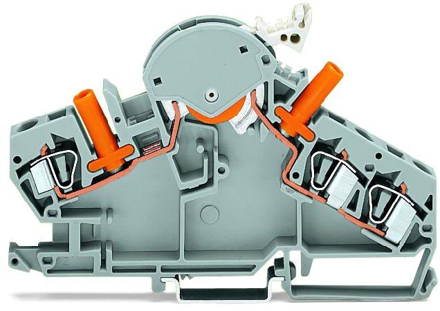 Trenn- und Messklemme mit berührungssicheren Prüfbuchsen für Prüfstecker Ø 4 mm