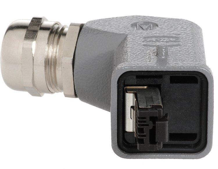Steckverbinder Han3A RJ45 Cat5 4-polig gewinkelt - IDC mit Tüllengehäuse