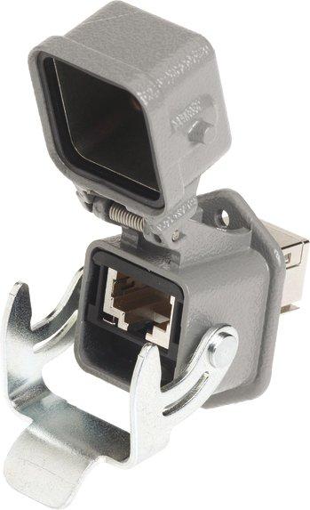 Steckverbinder RJ45 10G Cat6 - 8 Kontakte Baugröße Han 3 A mit Kappe IP65 IP67