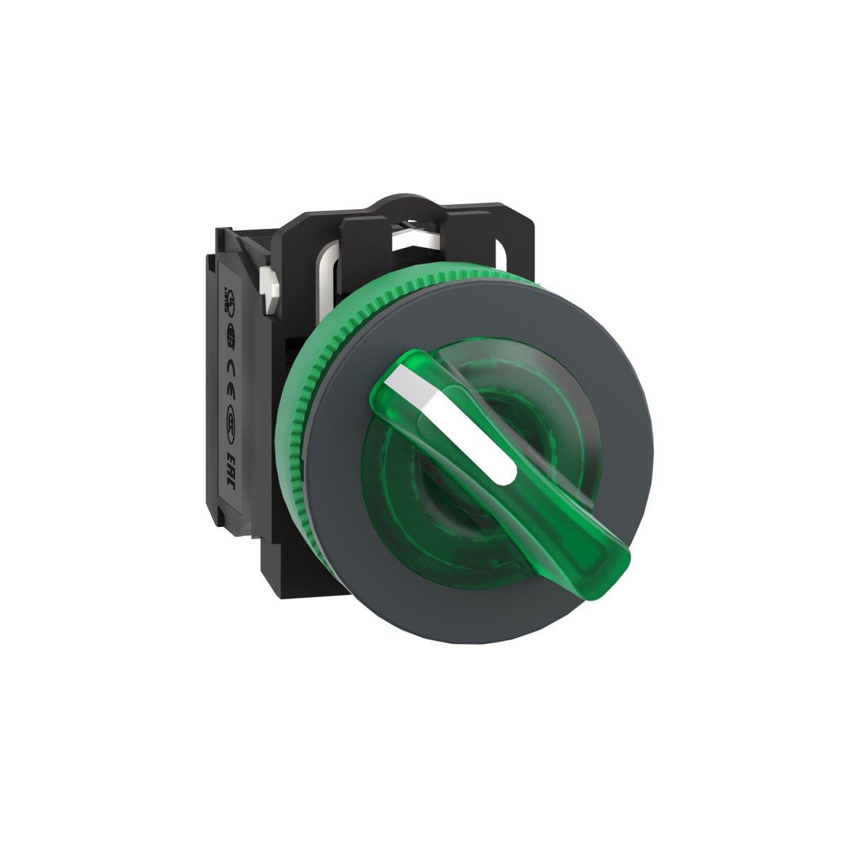 Leuchtwahlschalter flacher Einbau Kunststoff grün 30 mm 24V Schutzart IP69K