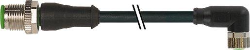 M12 Stecker / M8 Buchse gewinkelt PUR 4x0,25 sw 3m