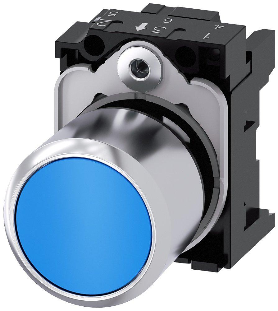 Drucktaster 22mm rund Metall hochglanz blau Druckknopf