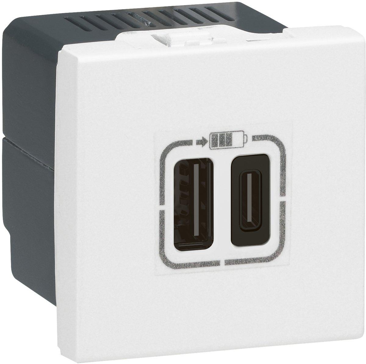 USB-Ladesteckdose 2-fach Typ A+C 2-modulig 5V 3A Mosaic Ultraweiß