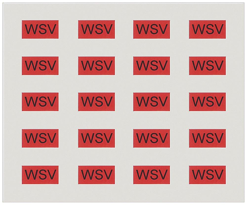 Beschriftungsbogen mit 20 Klebeschildern in rot zur Kennzeichnung von Schuko