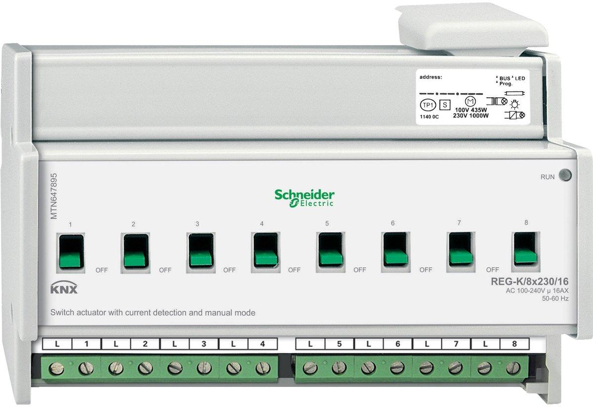Schaltaktor REG-K/8x230/16 mit Handbetätigung und Stromerkennung - lichtgrau