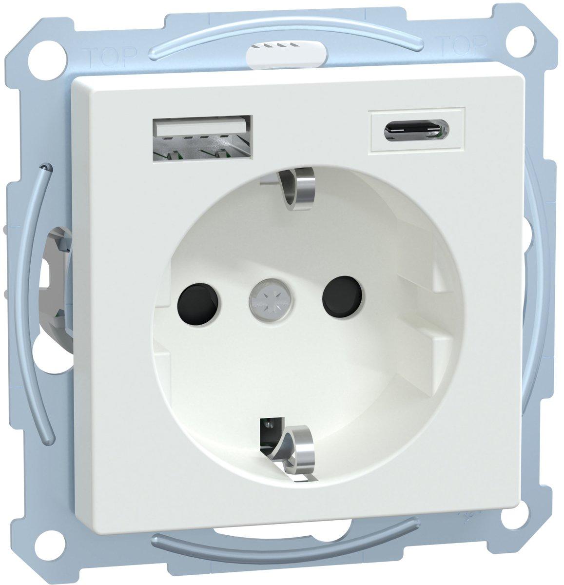 SCHUKO Steckdose mit USB Ladegerät 16A 250V aktivweiß