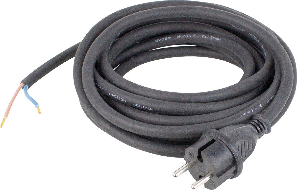 Gummi-Anschlussleitung 5m H07RN-F 2x1,5 schwarz 5cm abgemantelt AEH