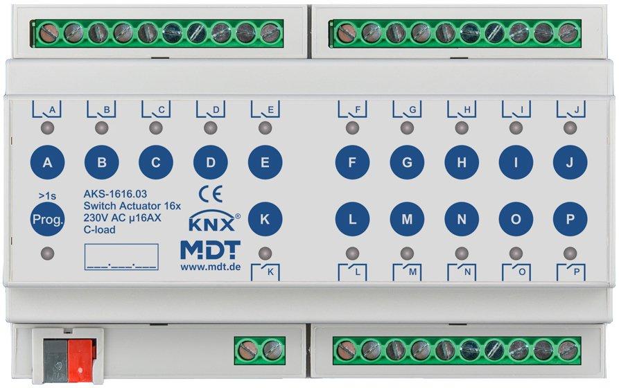 KNX Schaltaktor 16-fach 8TE REG 16&nbsp;A 230&nbsp;V&nbsp;AC C-Last Standard 140&nbsp;µF