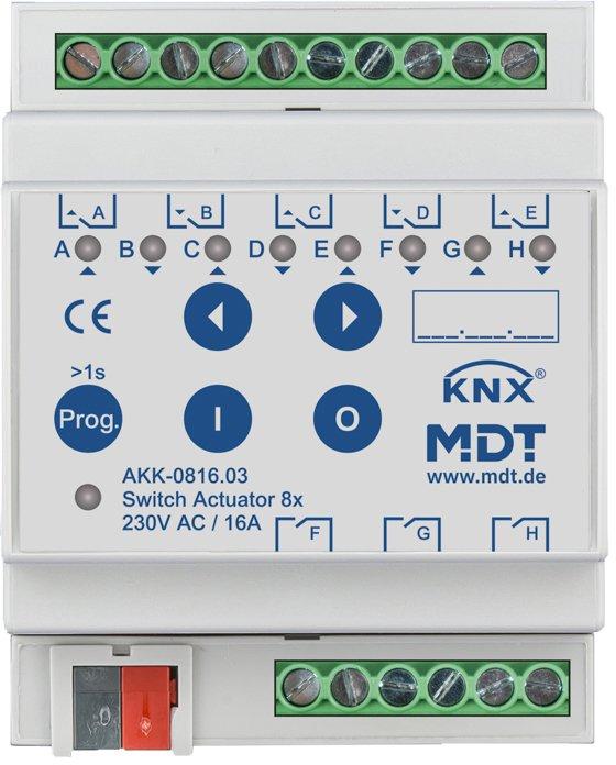 KNX Schaltaktor 8-fach 4TE REG 16&nbsp;A 230&nbsp;V&nbsp;AC Kompakt 70&nbsp;µF 10 EVG