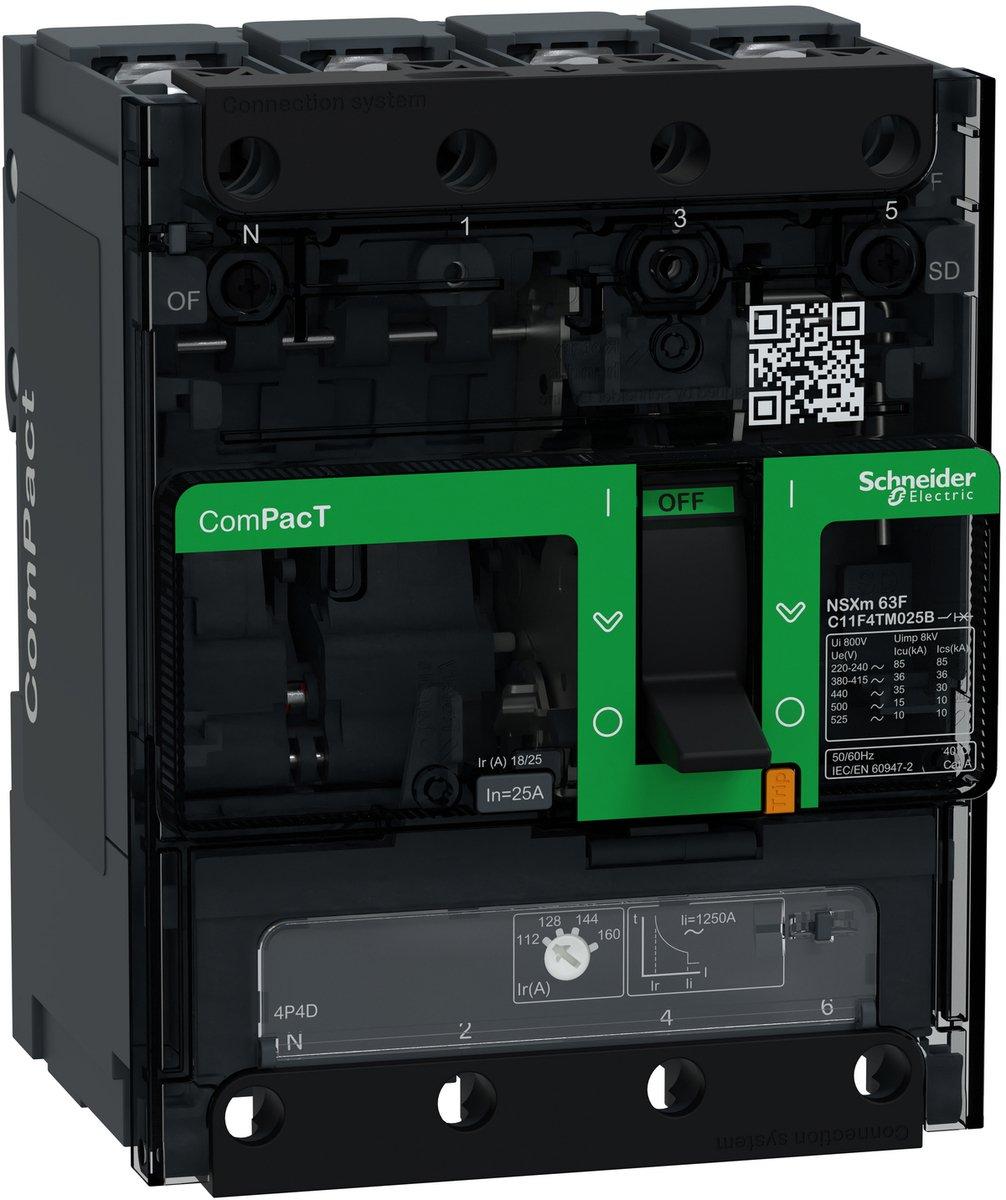 Kompaktleistungsschalter ComPacT NSXm 25 A mit TM25D 4P/4T 36kA/415V