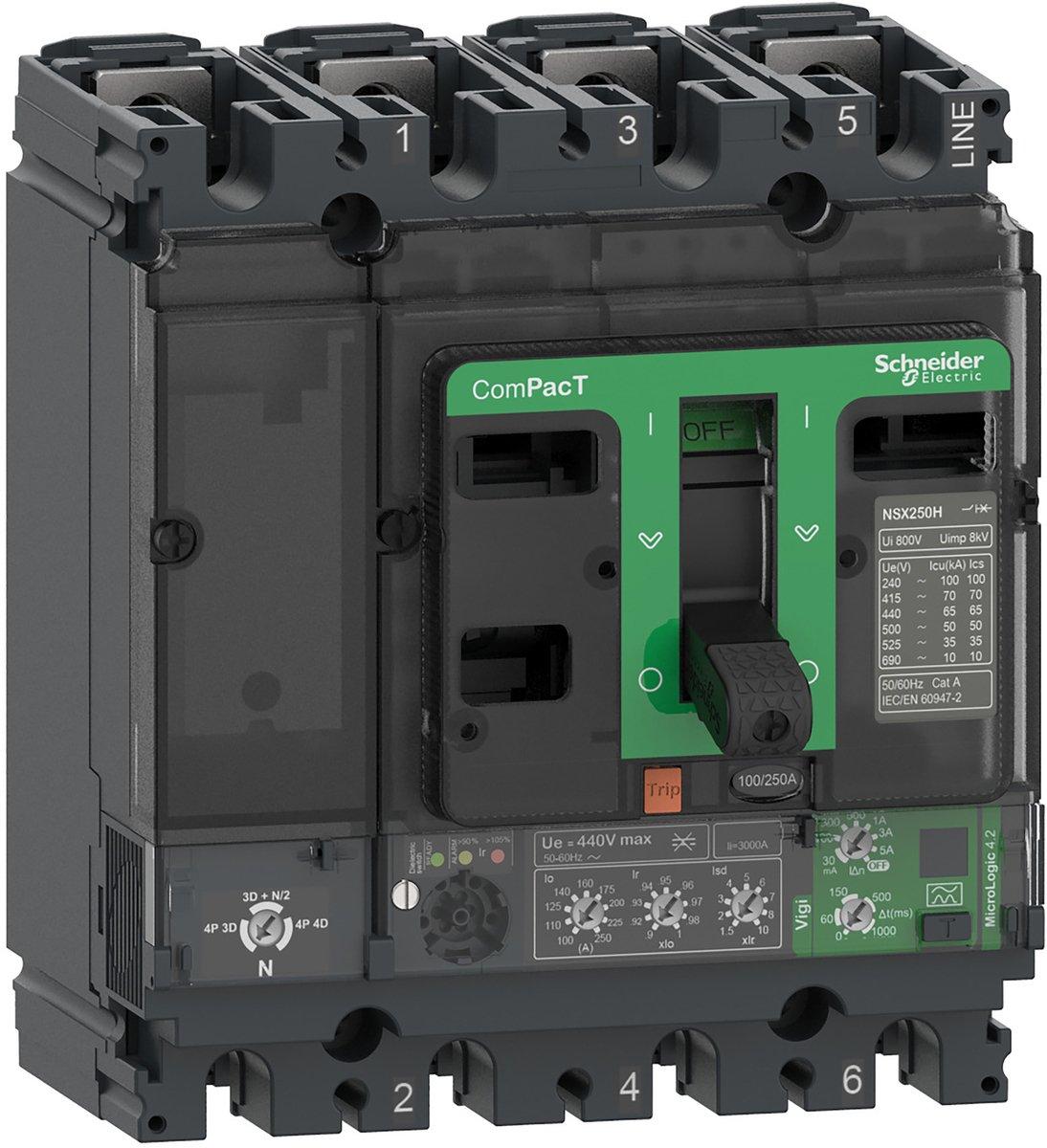 Kompaktleistungsschalter ComPacT NSX250F mit Micrologic 4.2 90-250A, 4P4D 36kA