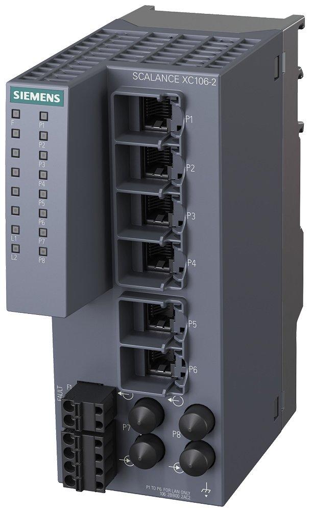 SCALANCE XC106-2 Unmanaged Switch - 6x RJ45 - 2x Multimode ST/BFOC