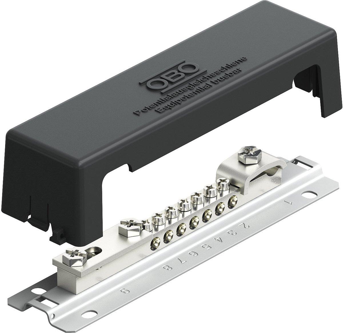 Potentialausgleichsschiene mit Metallfuss für Außen 188mm V2A 1.4301 schwarz