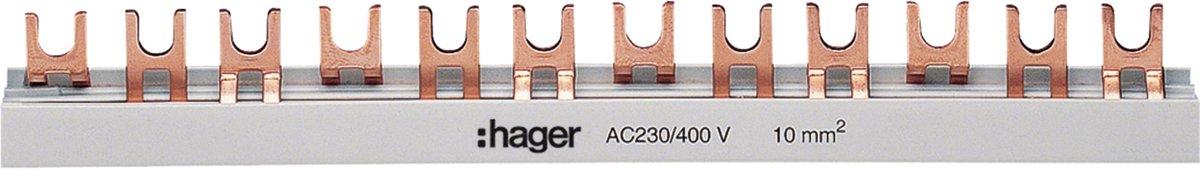 Phasenschiene 3-polig mit Gabelanschluss 10mm² 63A 57 Module