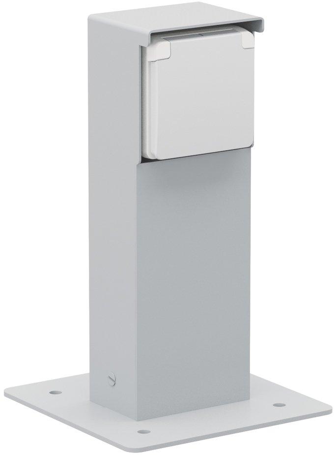 Spritzwassergeschützte Anschlusssäule mit Einzelsteckdose 240x83x68mm grau