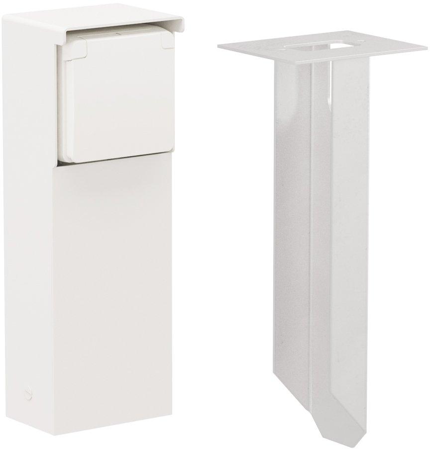 Spritzwassergeschützte Anschlusssäule mit Einzelsteckdose 240x83x68mm weiß