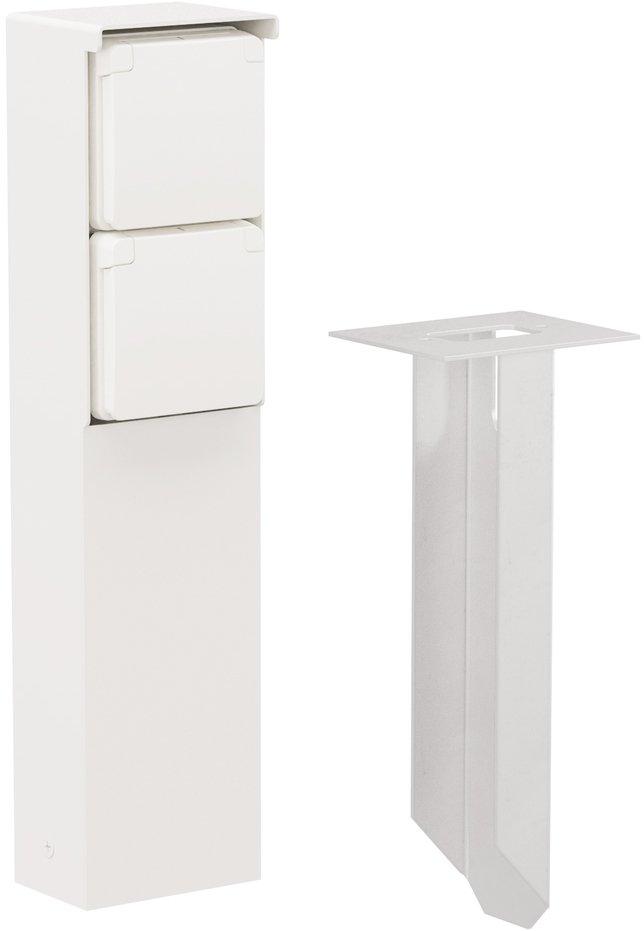 Spritzwassergeschützte Anschlusssäule mit Doppelsteckdose 347x83x68mm weiß