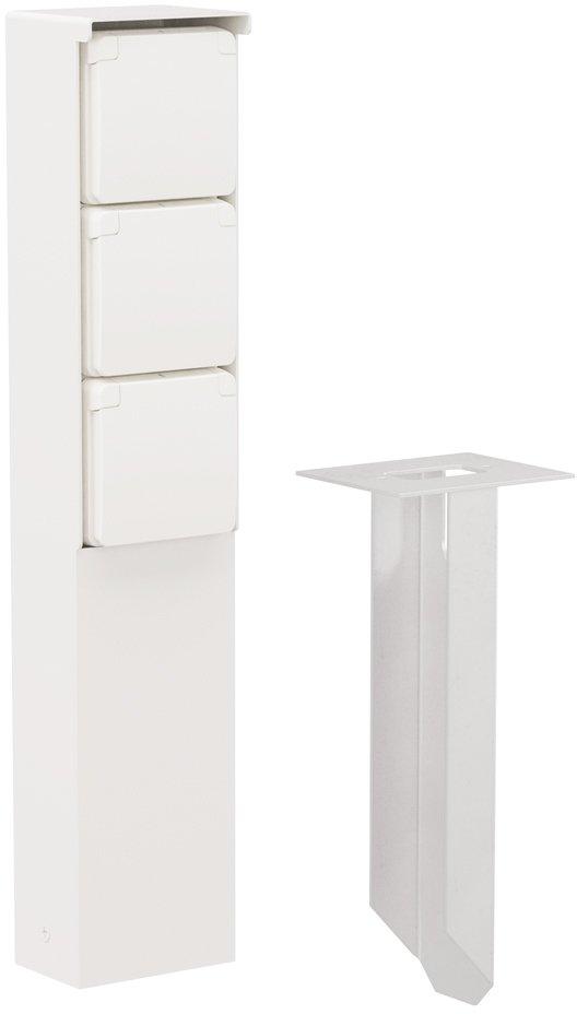 Spritzwassergeschützte Anschlusssäule mit Dreifachsteckdose 422x83x68mm weiß
