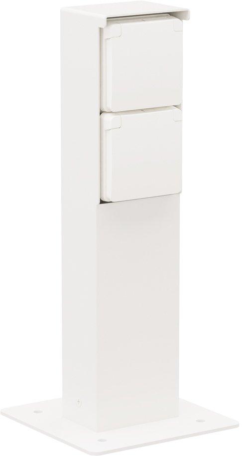 Spritzwassergeschützte Anschlusssäule mit Doppelsteckdose 347x83x68mm weiß