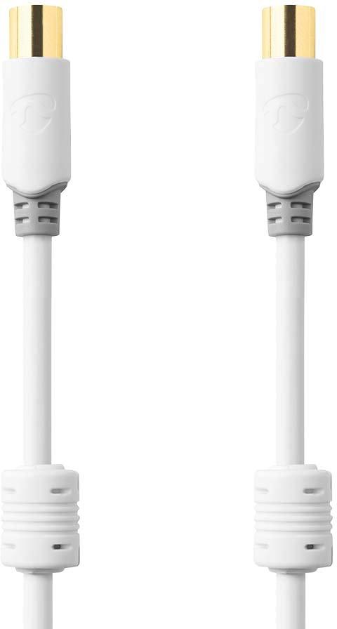 Koaxial Kabel Stecker/Buchse vergoldet 100 dB 75 Ohm doppel geschirmt 1 m weiß