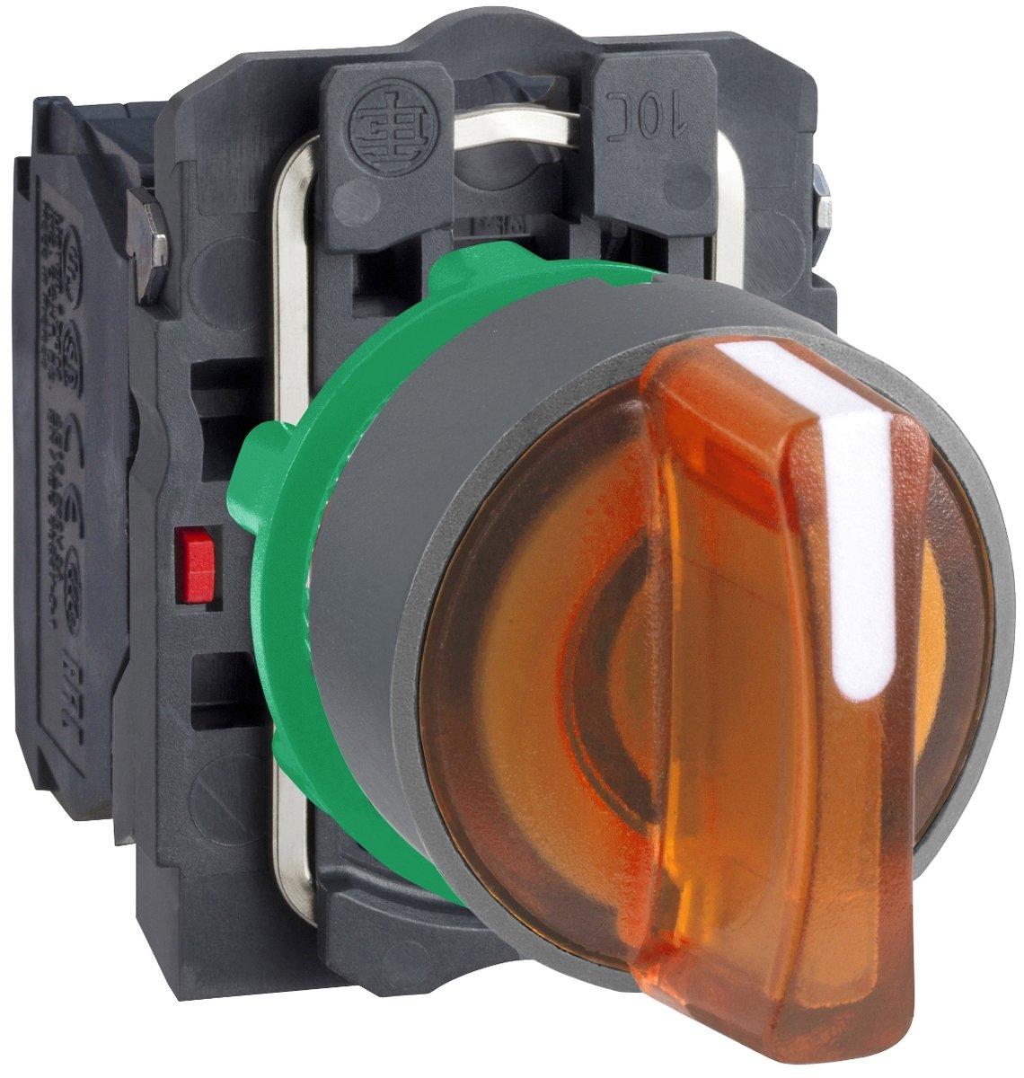 Leuchtwahlschalter Harmony XB5 hellgrau orange 22mm LED 3 Stellungen 1S + 1Ö