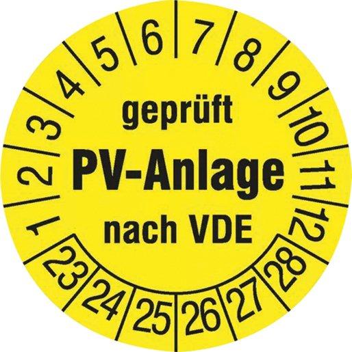 Prüfplakette PV-Anlage gemäß VDE 2024. D 30 mm gelb