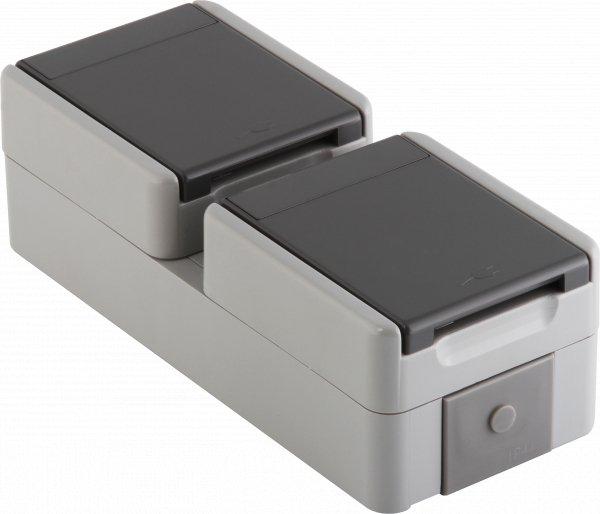SET Steckdose Schuko Doppelt vertik. IP44 2x2P+E 16 A 250 V BV grau