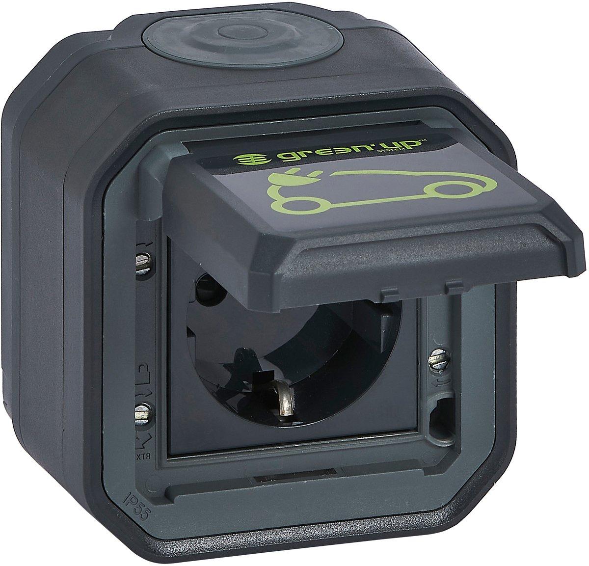 Plexo New Feuchtraum-AP Green'Up Schuko-Steckdose Steckklemmen IP44 Anthrazit