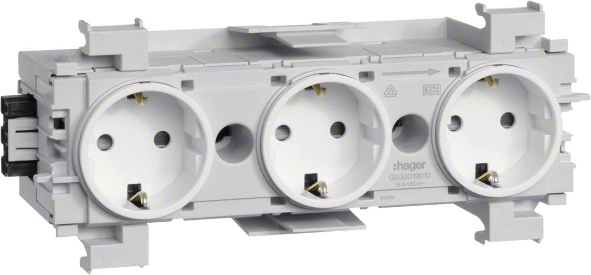 Steckdose 3-fach mit Wago Steck-/Klemmtechnik Frontrastend in verkehrsweiß