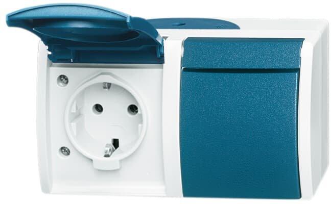 SCHUKO Doppelsteckdose mit Klappdeckel  16 A grau/blaugrün - ocean