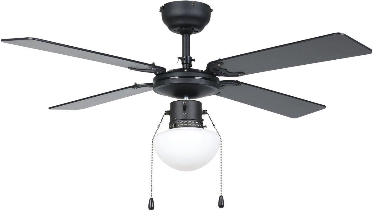 FORTALEZA Deckenleuchte-Ventilator AC 1xE27 schwarz/Holz
