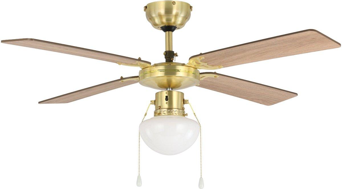 FORTALEZA Deckenleuchte-Ventilator AC 1xE27 Messing/Holz