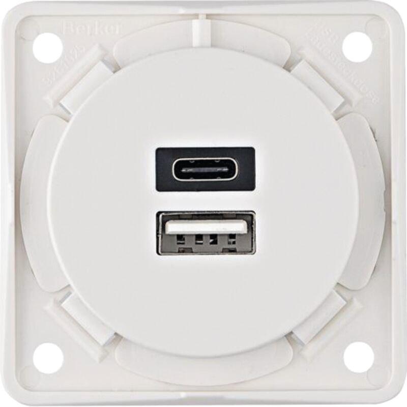USB Ladesteckdose 1xTyp A + Typ C Ladestrom 3A polarweiß matt