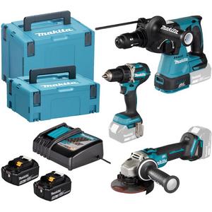 LXT Kombo-Kit mit DDF484 DGA504 DHR243 Ladegerät und 2x5,0 Ah Akkus und MAKPAC.