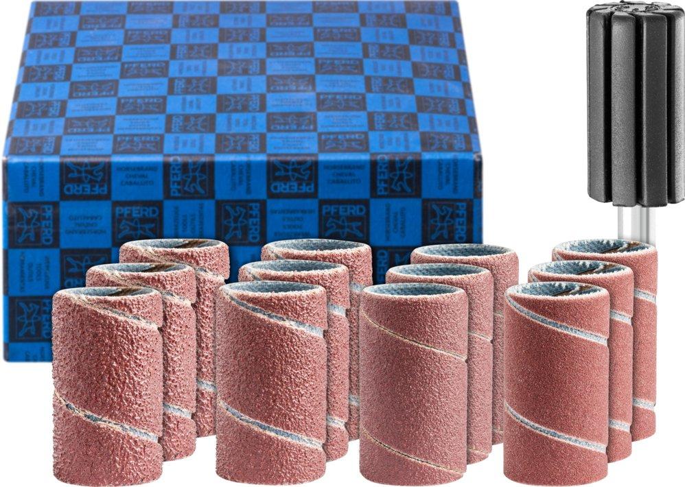 Schleifhülsen-Set 13-tlg Korund Ø 15x30mm A60,80,150,240 mit Halter Schaft-Ø 6mm