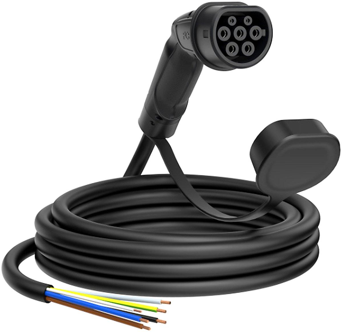 EV Ladekabel (AC) Mode 3 Typ2 32A 3ph 22kW L=5m (offenes Leitungsende) sw