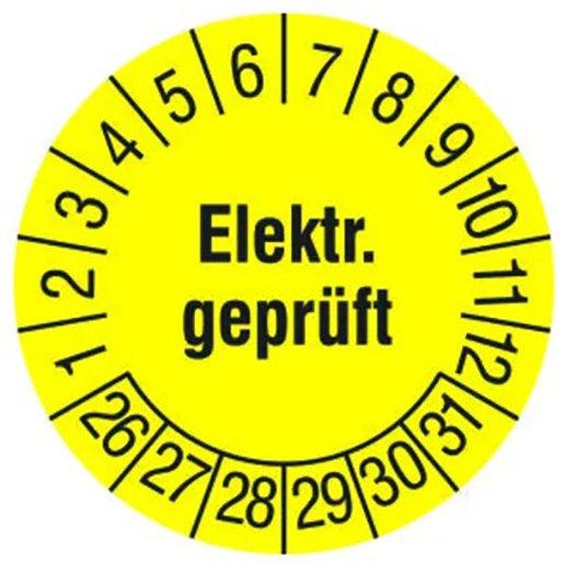 Prüfplakette "Elektrisch geprüft" - Jahr 2026 gelb ∅ 30 mm