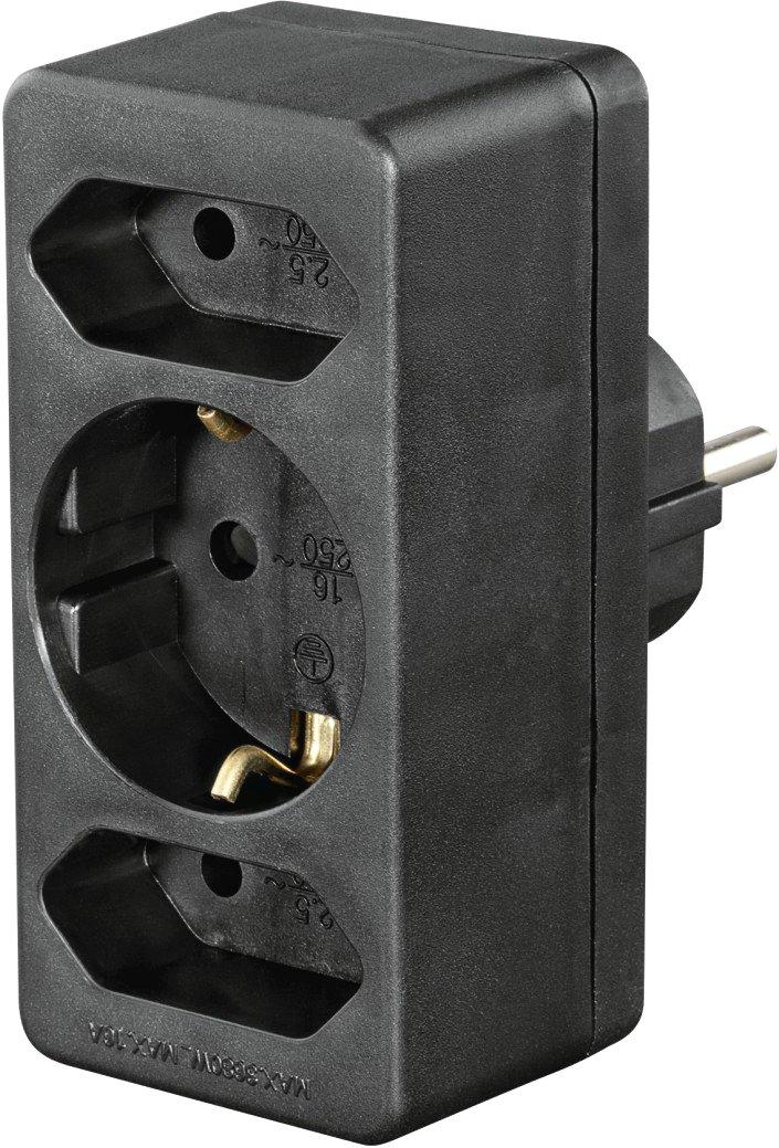 Steckdosenadapter 3-fach 1x Schutzkontakt 2x Euro Schwarz