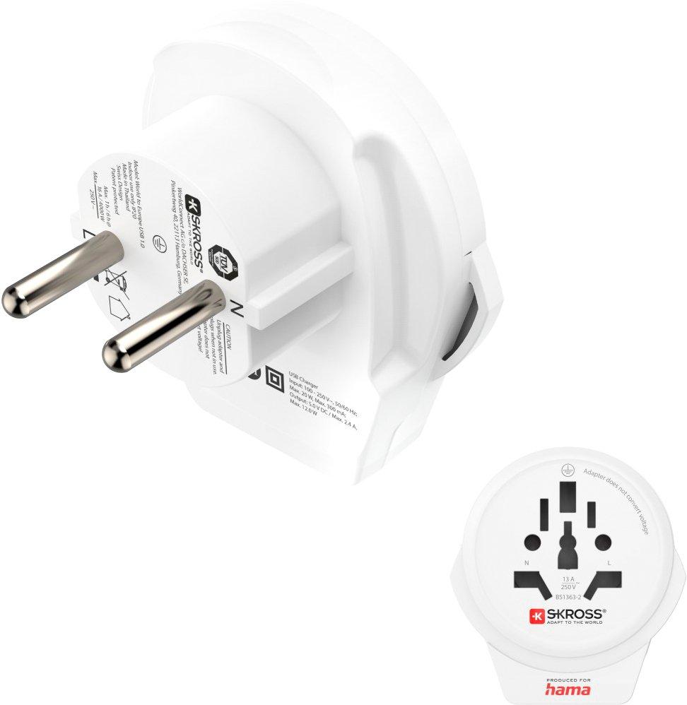 Reiseadapter World to Europe USB für 2- und 3-polige Geräte 1x USB
